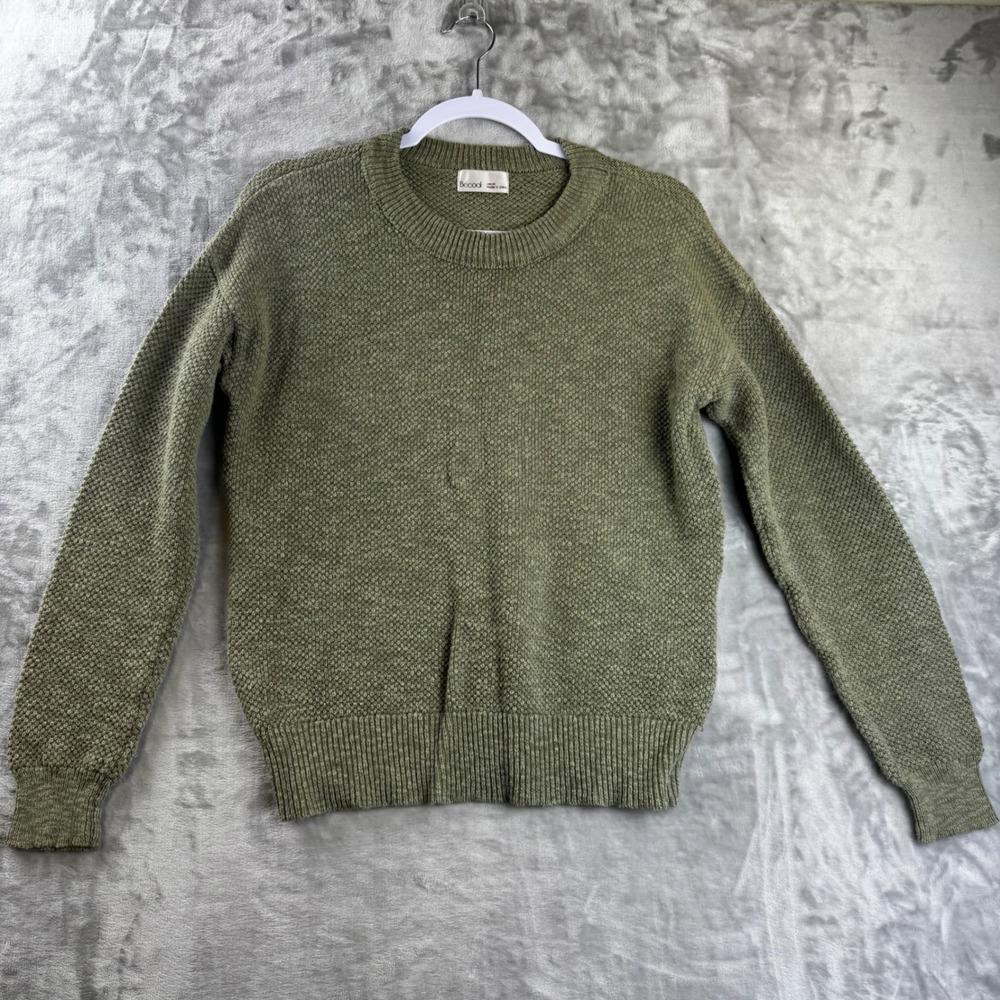 Becool Sweater Women Medium Olive Green Popcorn Knit Crewneck 65173 (1798)